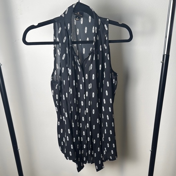 Worthington Black Business Casual Tank Geometric Button Down Blouse Size Medium - Picture 1 of 6